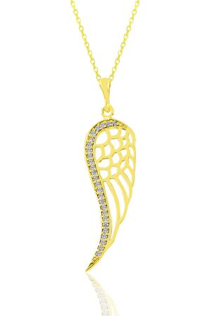 Gümüş altın yaldızlı zirkon taşlı sol yanım kanat kolye