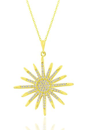 Gümüş altın yaldızlı zirkon taşlı sunlight kolye