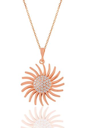 Gümüş rose zirkon taşlı güneş kolye