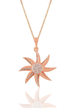 Gümüş rose zirkon taşlı 8 kollu deniz yıldızı kolye 