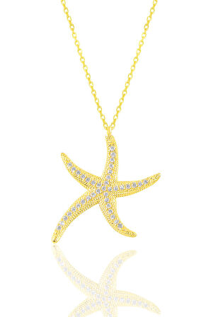 Gümüş altın yaldızlı zirkon taşlı deniz yıldızı kolye SGTL11041GOLD