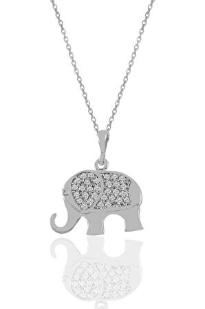 Gümüş rodyumlu zirkon taşlı fil kolye