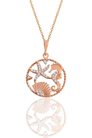 Gümüş rose zirkon taşlı deniz şans kolye 