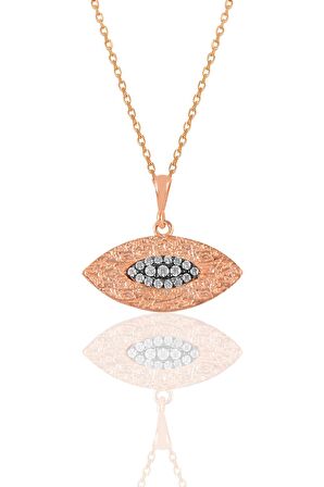 Gümüş rose zirkon taşlı göz kolye 