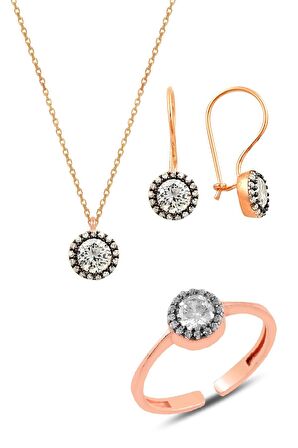 Gümüş rose elmas montörlü üçlü set 