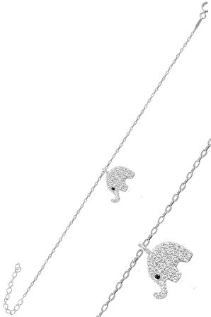 Gümüş rodyumlu zirkon taşlı fil bileklik