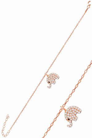 Gümüş rose zirkon taşlı fil bileklik