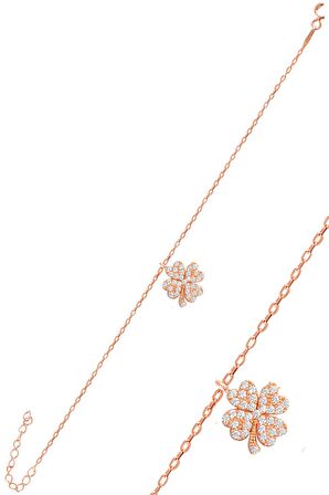 Gümüş rose zirkon taşlı yonca bileklik