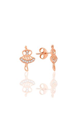 Gümüş rose zirkon taşlı balerin küpe