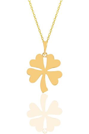 Gümüş altın yaldızlı dört yapraklı yonca kolye