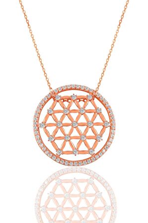 Gümüş rose zirkon taşlı yaşam çiçeği kolye 