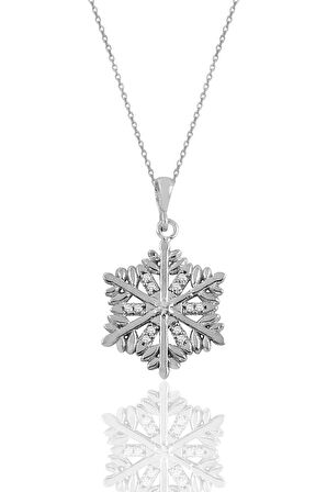 Gümüş rodyumlu zirkon taşlı kar tanesi kolye