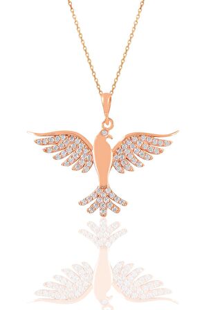 Gümüş rose zirkon taşlı simurg anka kuşu kolye