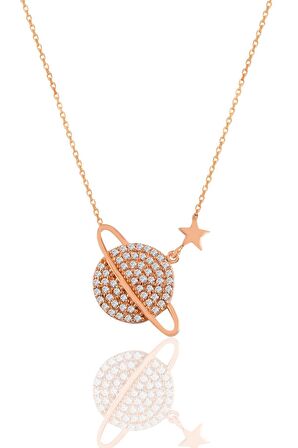 Gümüş rose zirkon  taşlı gezegen kolye