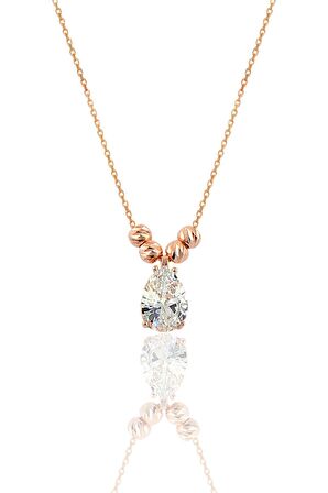 Gümüş rose zirkon taşlı doricalı damla kolye 