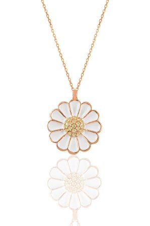 Gümüş rose zirkon taşlı papatya kolye 