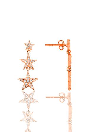 Gümüş rose zirkon taşlı  kayan yıldızlar küpe