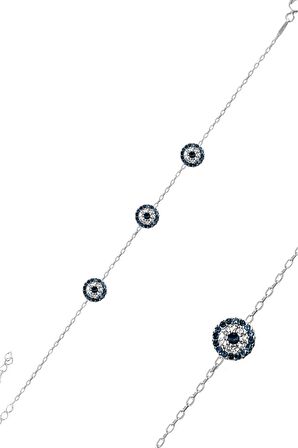 Gümüş rodyumlu zirkon taşlı nazar bileklik 