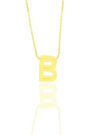 Gümüş altın yaldızlı üç boyutlu minimal B harf kolye