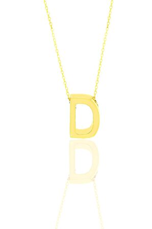 Gümüş altın yaldızlı üç boyutlu minimal D harf kolye