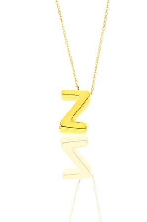 Gümüş altın yaldızlı üç boyutlu minimal Z harf kolye