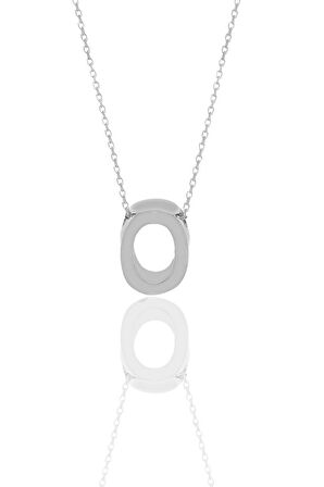 Gümüş rodyumlu üç boyutlu minimal O  harf kolye