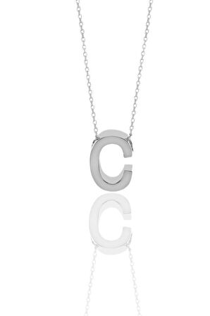 Gümüş rodyumlu üç boyutlu minimal Ç harf kolye