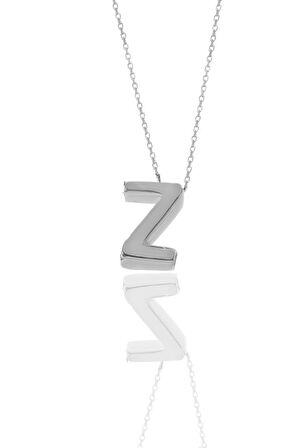 Gümüş rodyumlu üç boyutlu minimal  Z harf kolye