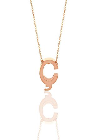 Gümüş rose üç boyutlu minimal  C  harf kolye
