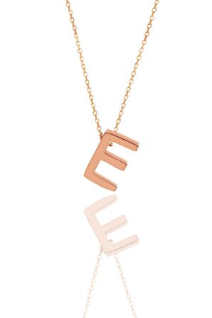 Gümüş rose üç boyutlu minimal E  harf kolye