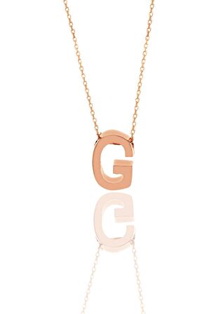 Gümüş rose üç boyutlu minimal   G harf kolye