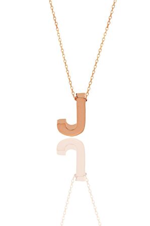 Gümüş rose üç boyutlu minimal  J  harf kolye