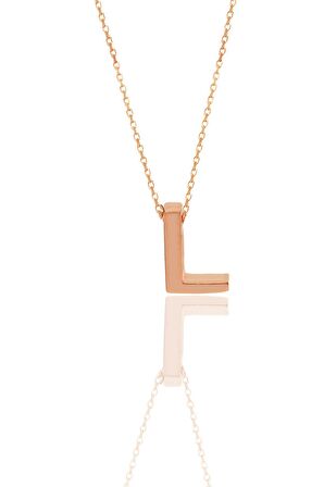 Gümüş rose üç boyutlu minimal  L harf kolye