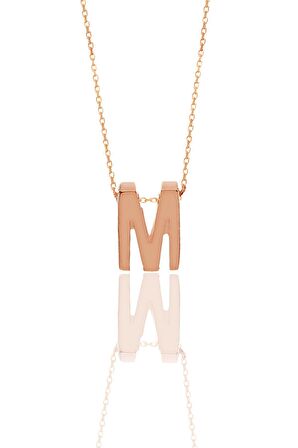 Gümüş rose üç boyutlu minimal M  harf kolye