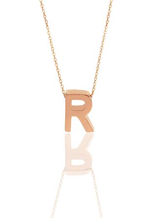 Gümüş rose üç boyutlu minimal  R  harf kolye
