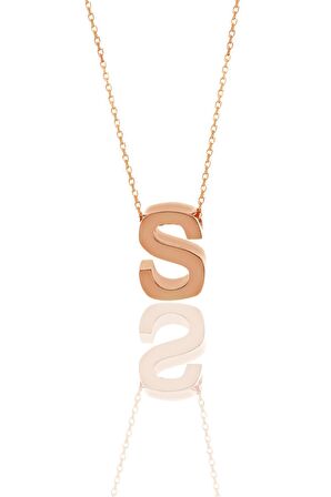 Gümüş rose üç boyutlu minimal  S  harf kolye