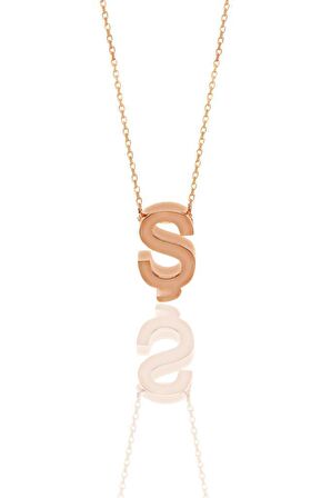 Gümüş rose üç boyutlu minimal  S  harf kolye