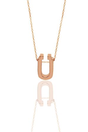 Gümüş rose üç boyutlu minimal Ü  harf kolye