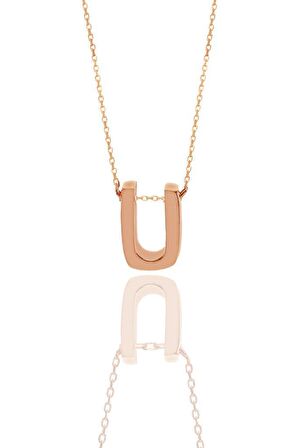 Gümüş rose üç boyutlu minimal Ü  harf kolye