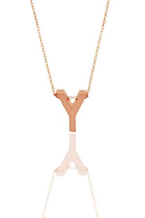 Gümüş rose üç boyutlu minimal  Y harf kolye