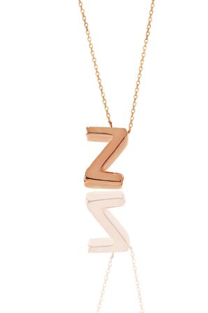 Gümüş rose üç boyutlu minimal  Z harf kolye