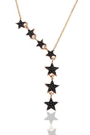 Gümüş rose YENİ  siyah taşlı kayan yıldızlar kolye