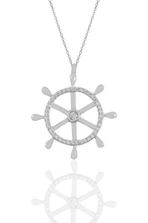 Gümüş rodyumlu  zirkon taşlı gemi dümeni kolye