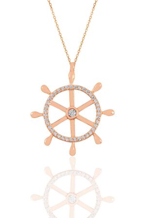 Gümüş rose zirkon taşlı gemi dümeni kolye