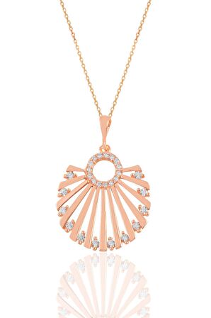 Gümüş rose zirkon taşlı midye kolye