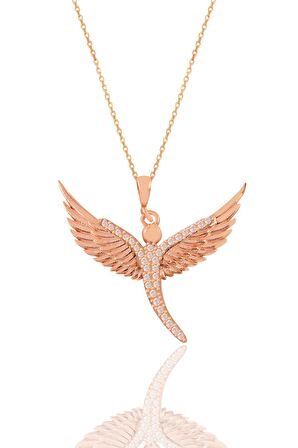 Gümüş rose zirkon taşlı kanat kolye 