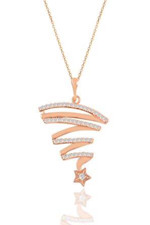 Gümüş rose zirkon taşlı kuyruklu yıldız kolye