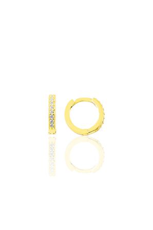 Gümüş altın yaldızlı zirkon taşlı 12 mm  halka küpe