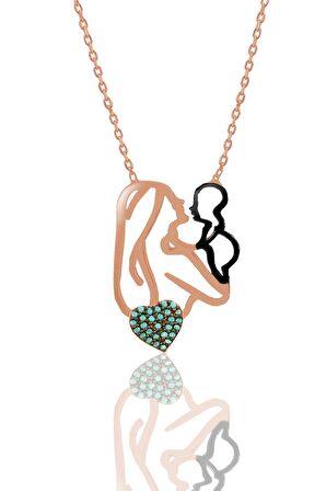 Gümüş rose turkuaz taşlı annesinin bir tanesi kolye