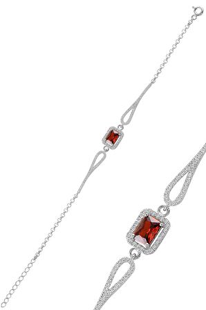 Gümüş rodyumlu pırlanta modeli lal ve zirkon taşlı  baget  bileklik 